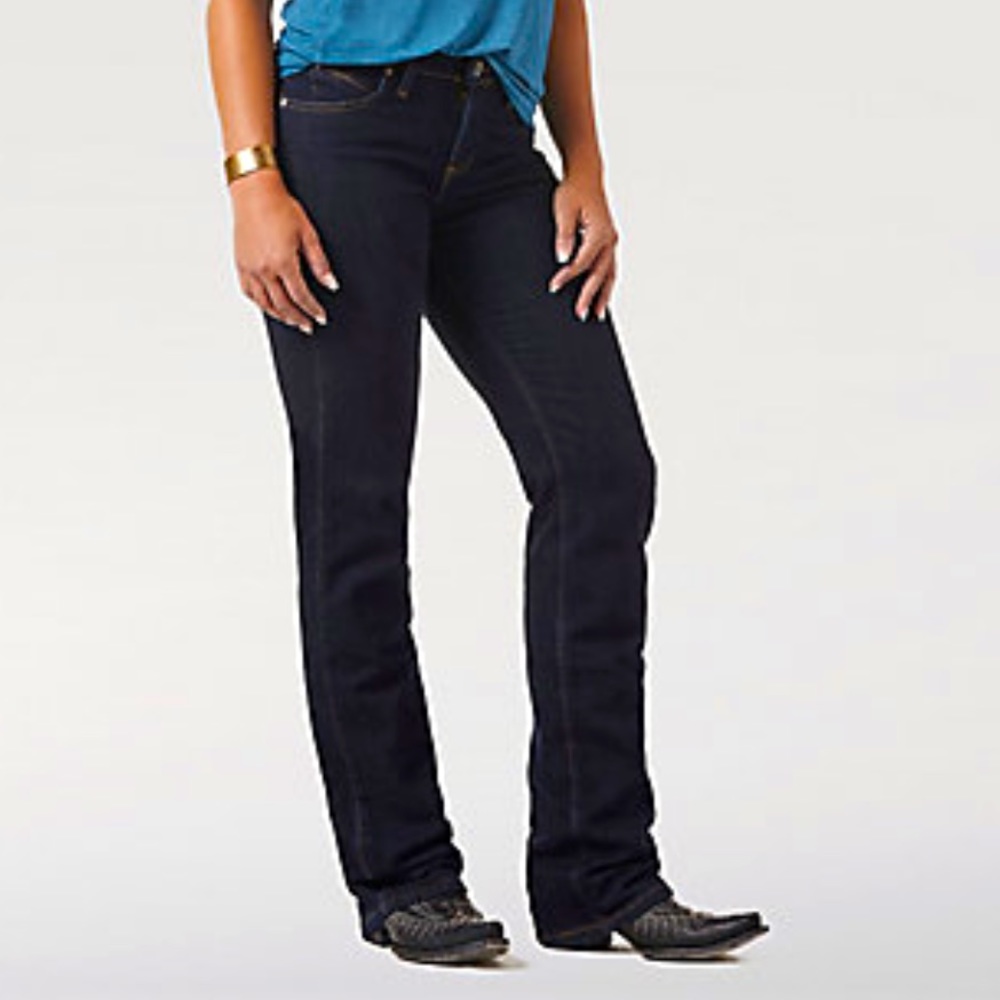 WRANGLER Q-BABY No Gap Comfort Waistband Dark Dynasty Ultimate Riding Jeans NEW!